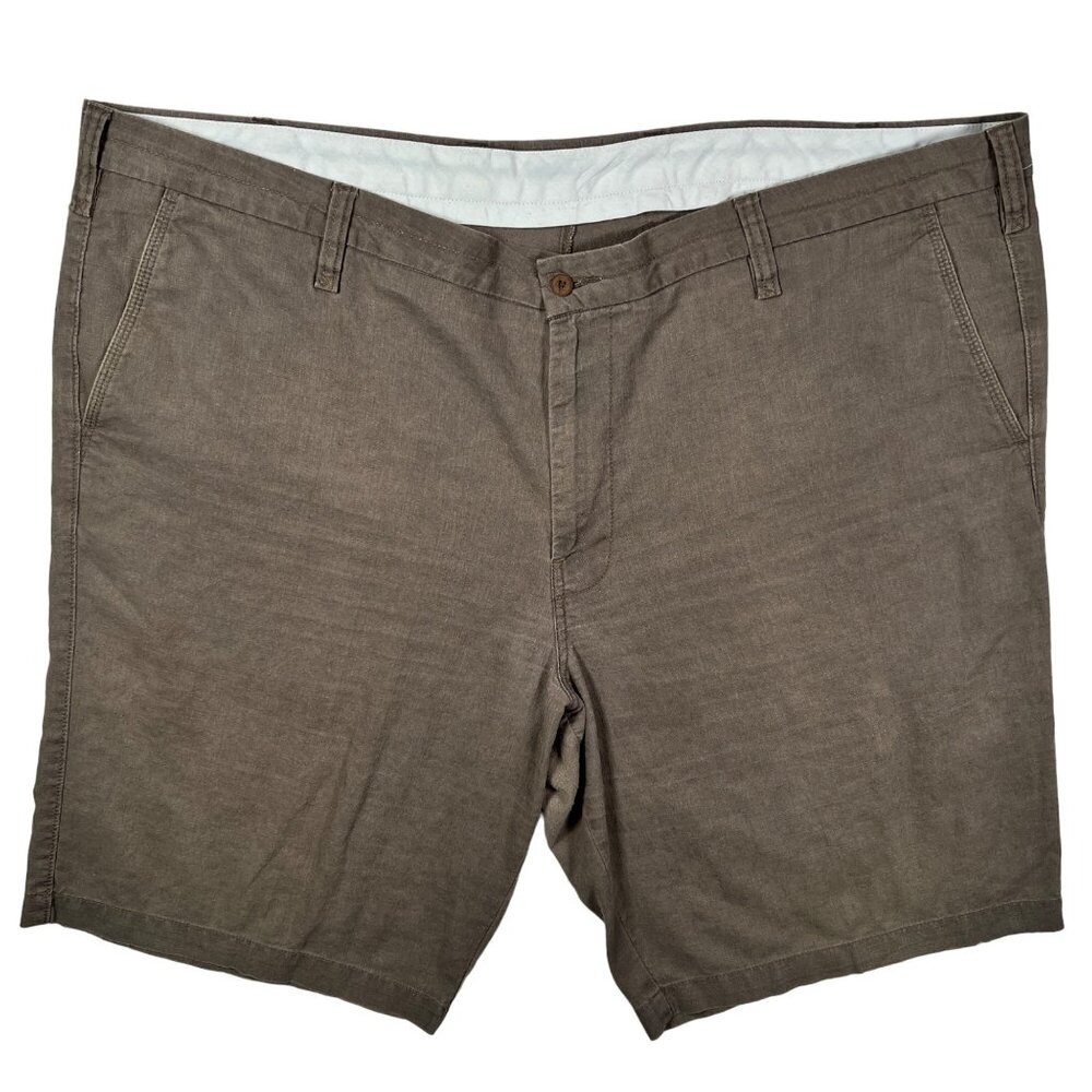 PRONTO UMO Shorts Men's Flat Front Chino Slash Pockets Cotton Blend Brown 48